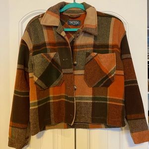 Cropped plaid “shacket”